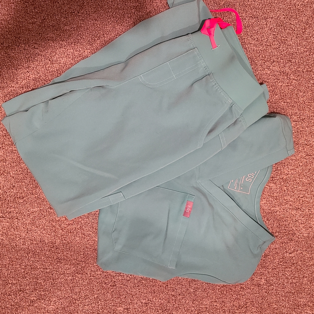 Figs Women's Scrub Set in Teal with Pink Drawstring Detail
